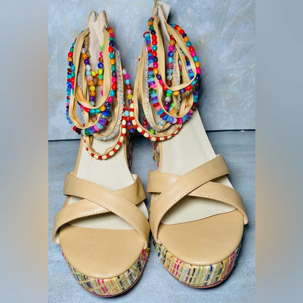 Get More Beauty Hobo Platform Wedges with Beads Across The Top‎ Size 9